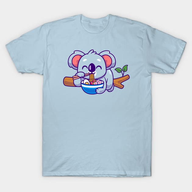 Cute Koala Eating Ramen On Branch Cartoon T-Shirt by Catalyst Labs